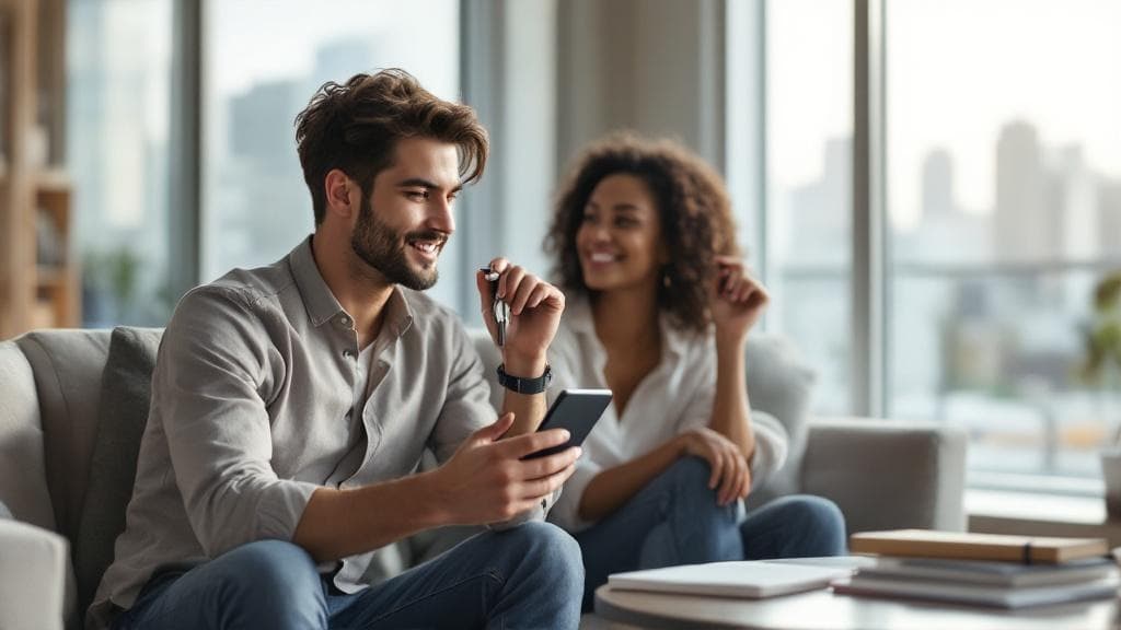 Happy car buyers using AutoPrice Compass on their phone